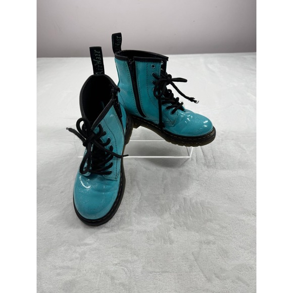 Dr. Martens 1460 Ankle Boots Kids 13 Turquoise Glitter Lace Up Side Zipper Retro - Picture 1 of 10